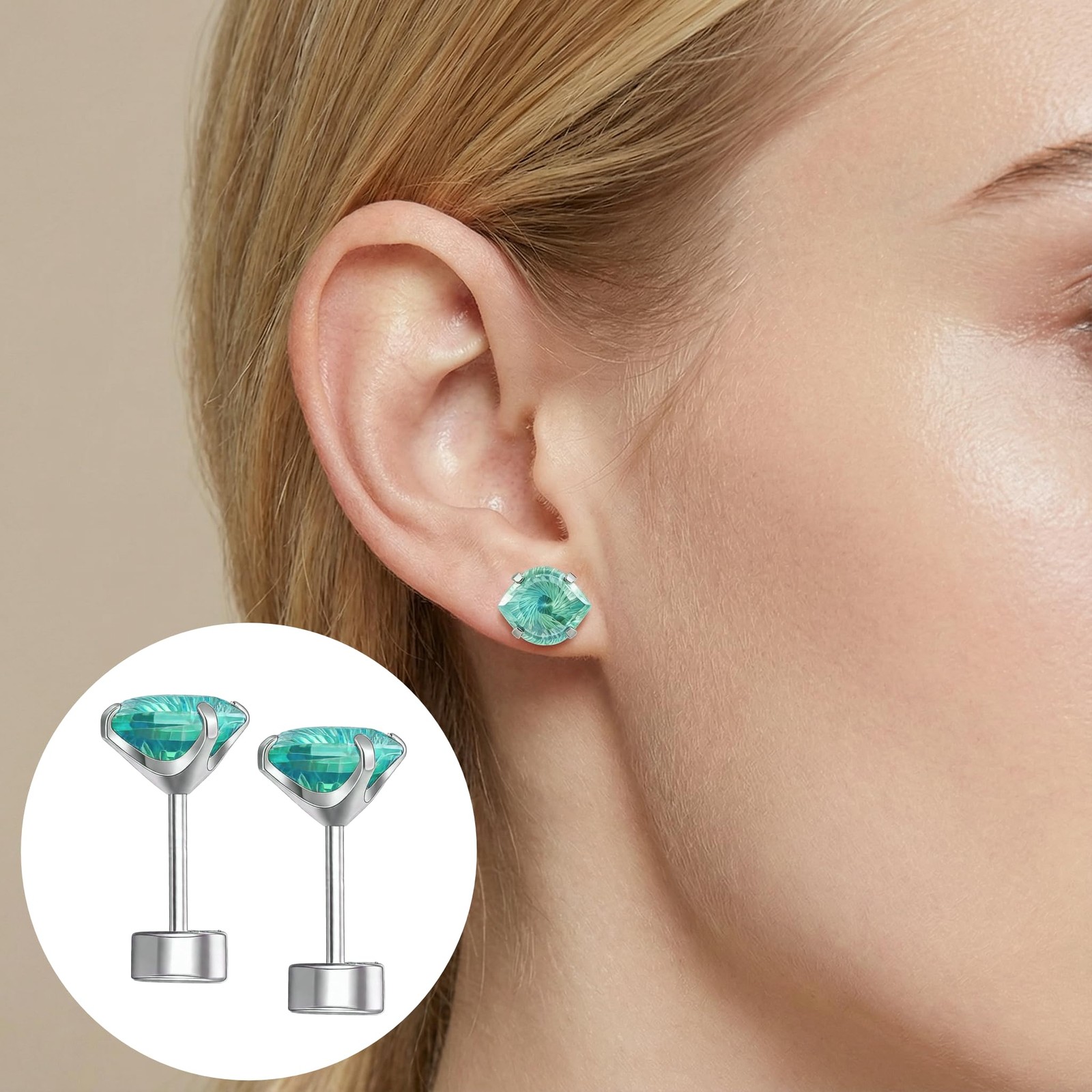 Titanium Evil Eye Flat Back Earrings, Emerald 20G (0.8mm), Green