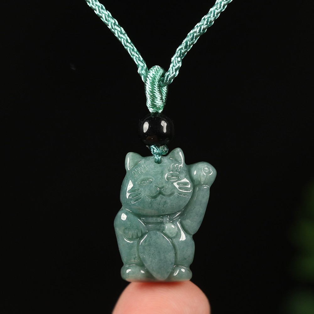 Certified Grade A Green 100% Natural Jadeite Jade Pendant Lucky Money Cat A10400
