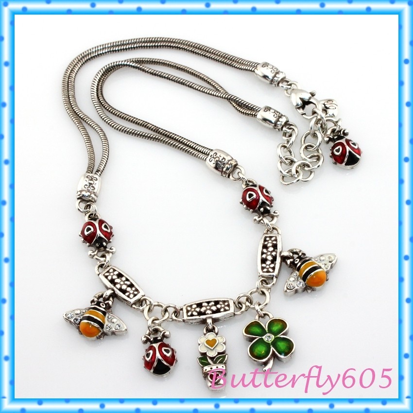Brighton Love Bug Ladybug Bumble Bee Flower Heart Clover Pendant Necklace