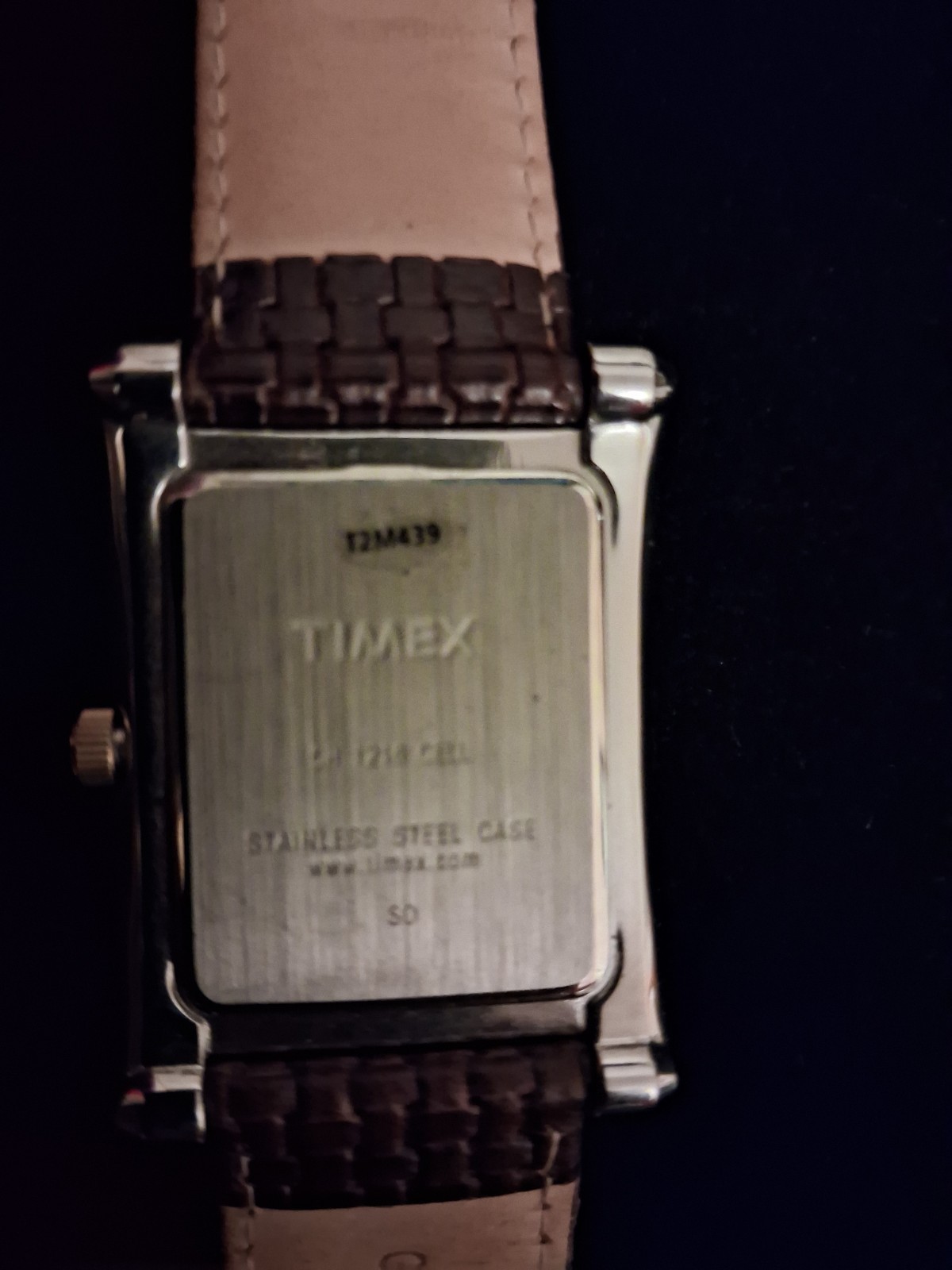 Timex INDIGLO Date Quartz Rectangular Silver Dial Brown Leather Strap 30m