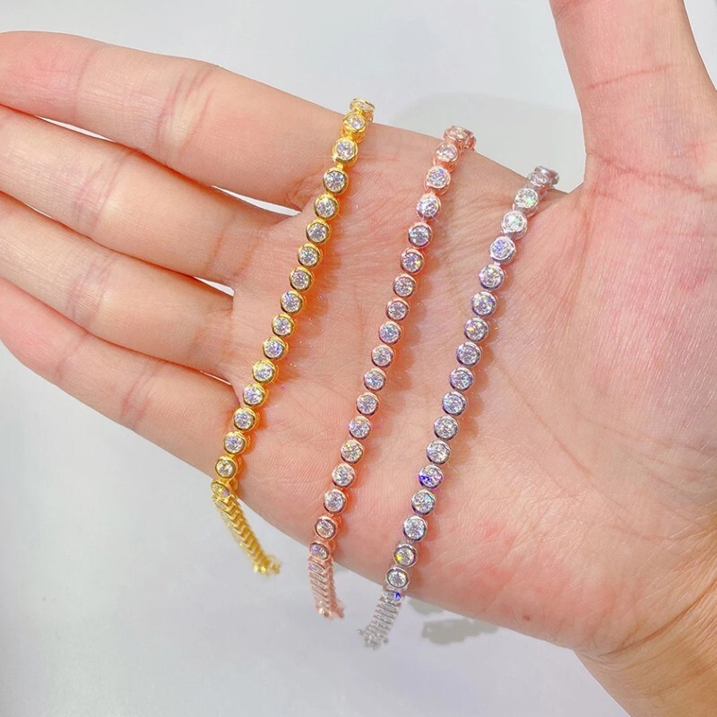 2/3mm Round Cut Moissanite Bubble Bracelet 925 Sterling Silver Chain Pass Tester