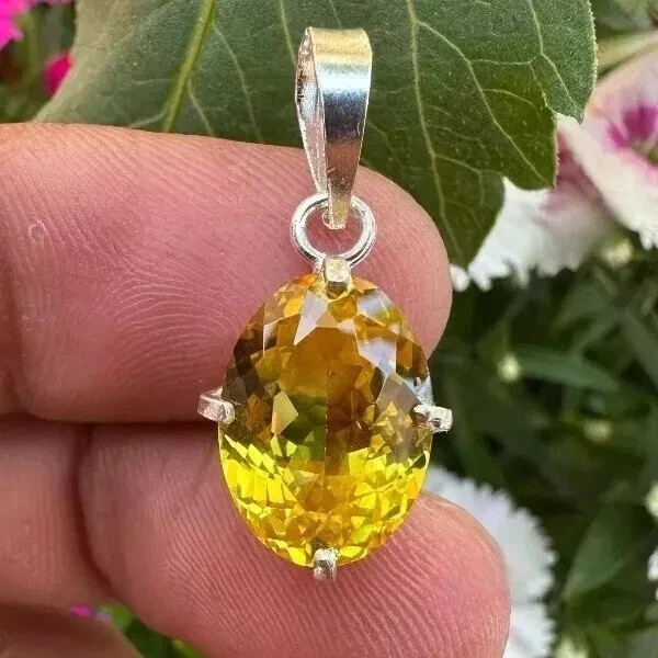 Natural 24 Ct Yellow Sapphire Oval Cut 925 Solid Silver Pendant Gemstone+ Gift