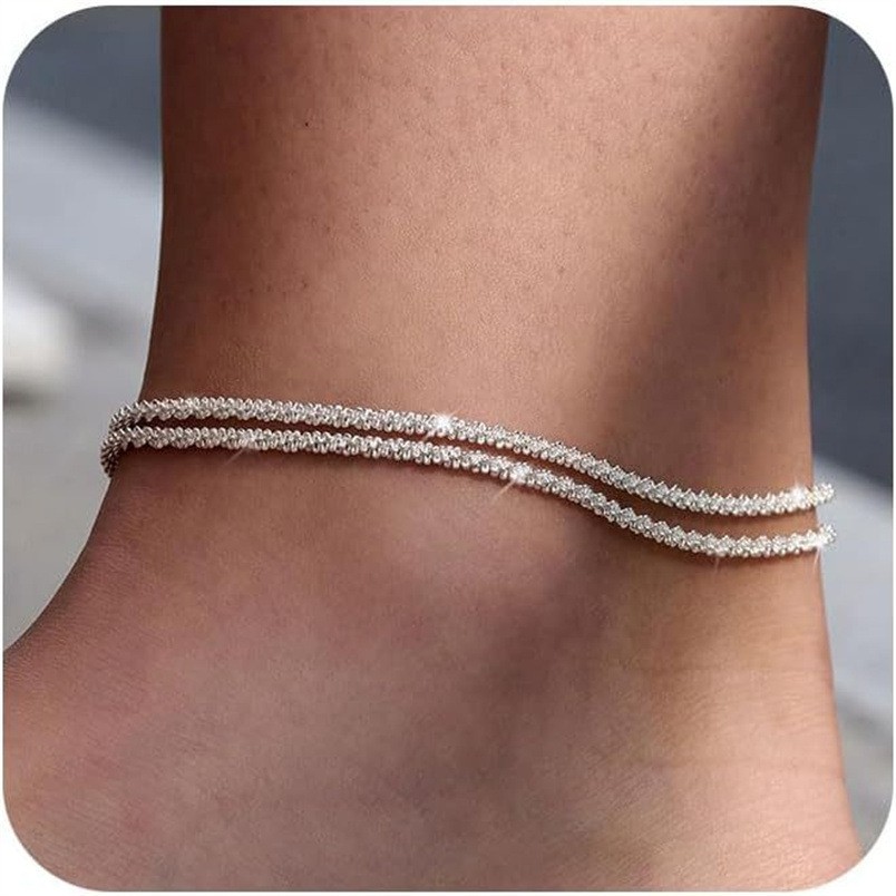 Sterling Silver Ankle Bracelets for Women Dainty Layered Waterproof Anklet Adjus