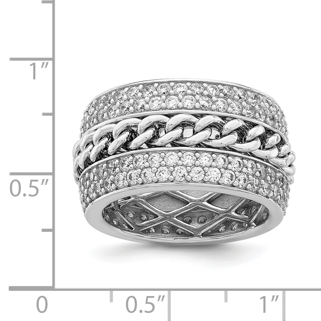 Silver CZ Spinning Chain Center Ring QR7099