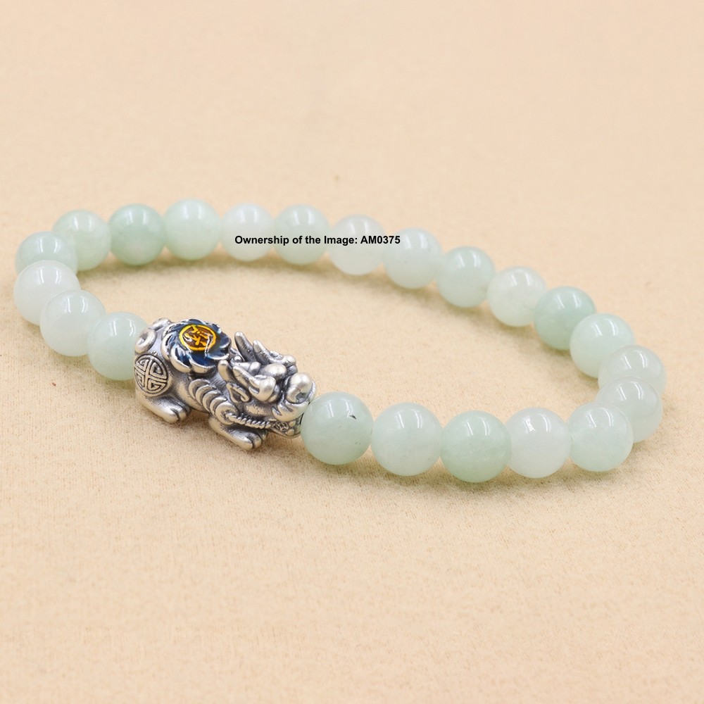 Lucky Solid 999 Pure Silver Pixiu Bracelet with Jade Beads – Fits 16-17cm Wrist