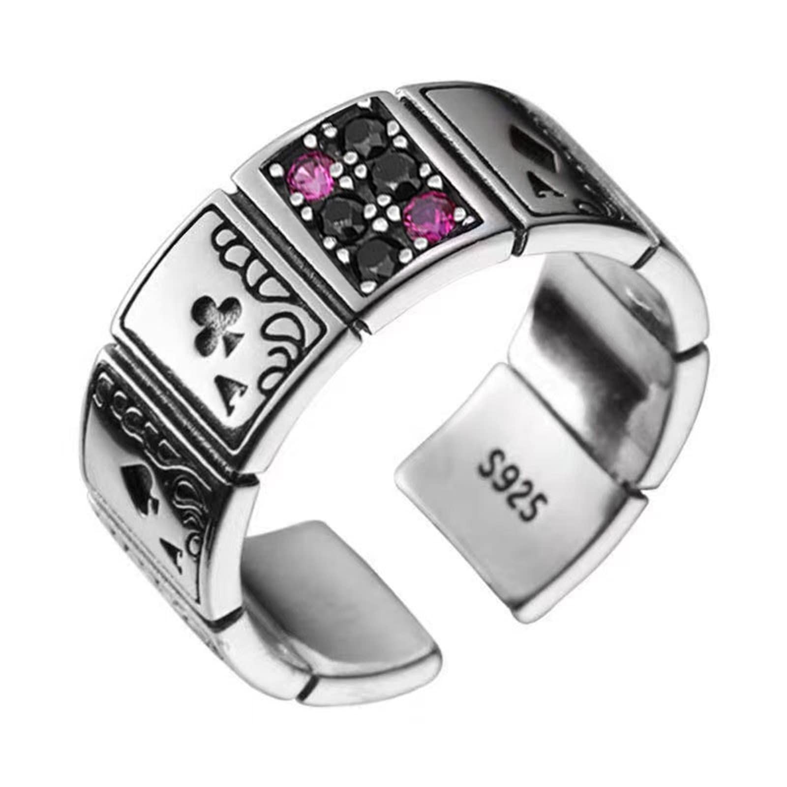 Poker Card Ring Adjustable Spade Flush Red Square Punk Jewelry