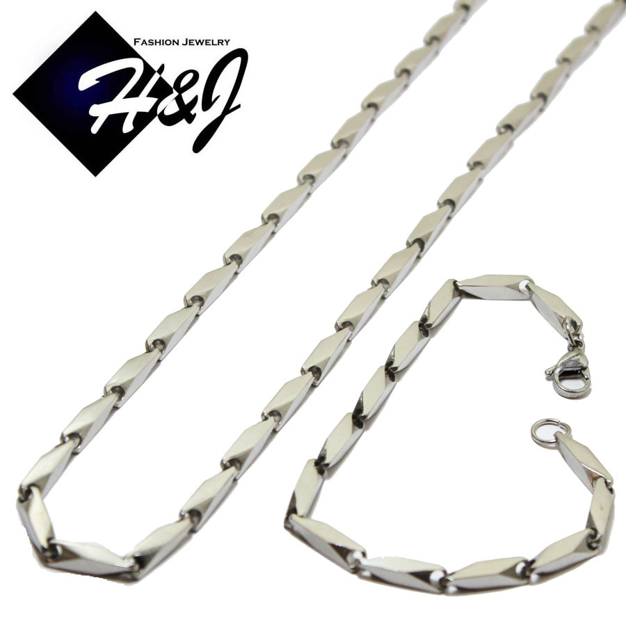 24″MEN Stainless Steel 4mm Silver Arrow Link Bullet Chain Necklace Bracelet SETS