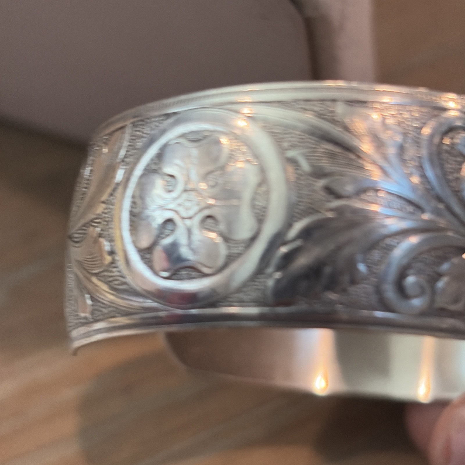 Dragon Etched Sterling Silver 1” Wide Cuff Bracelet Sz 5-1/2 -Engraved – 16g