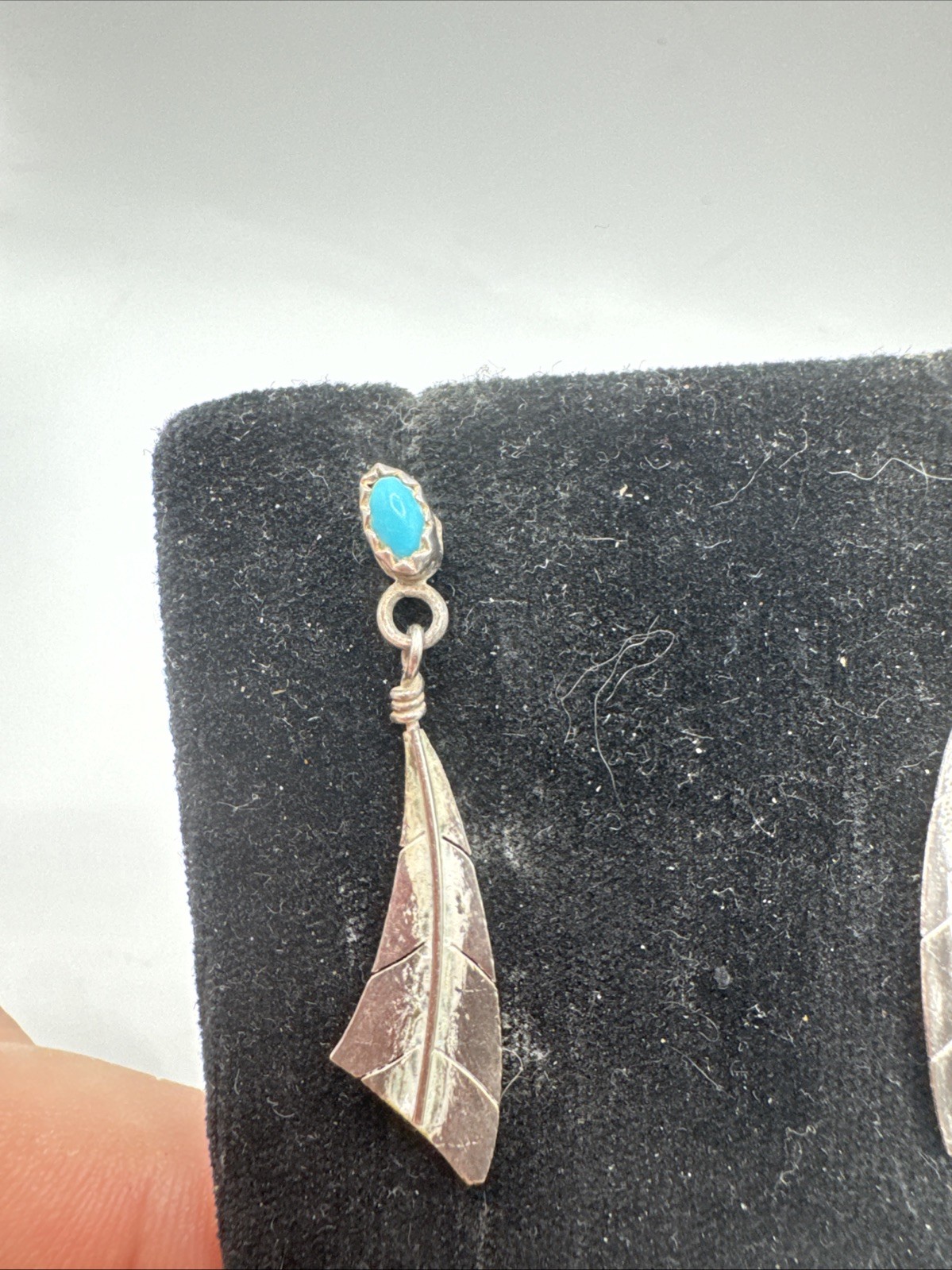 Vintage Native American Sterling Silver Turquoise Dangle Post Earrings Southwest
