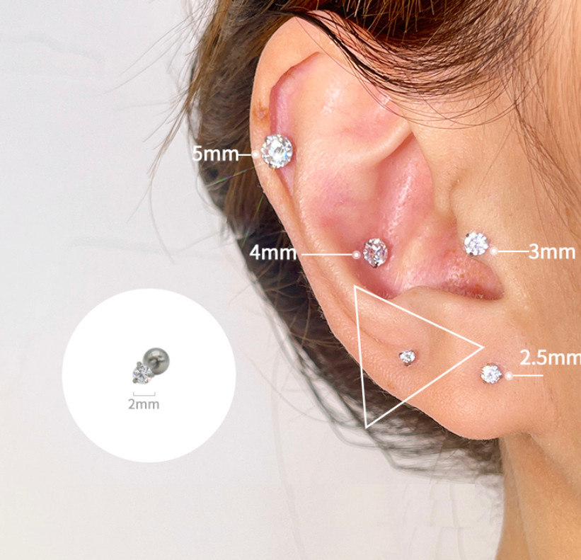 Hypoallergenic Titanium Surgical Steel Round CZ Stud Earrings Screw Back PE31