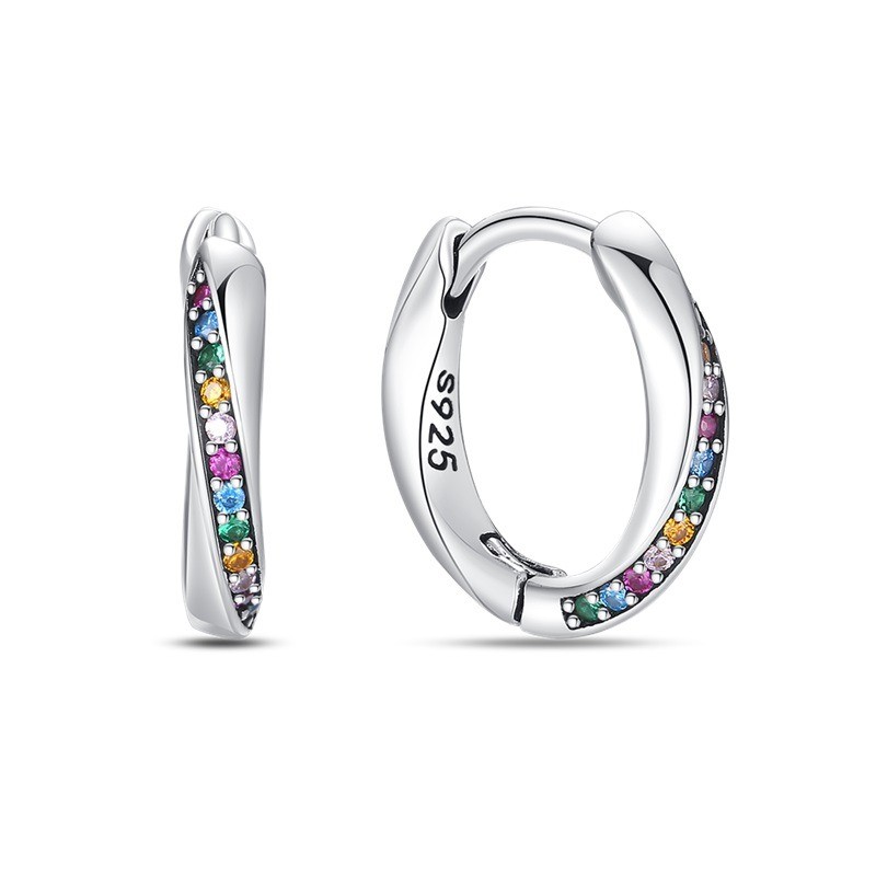 PANDACH 925 Sterling Silver Tiny Colorful CZ Huggie Hoop Earrings For Women Gift