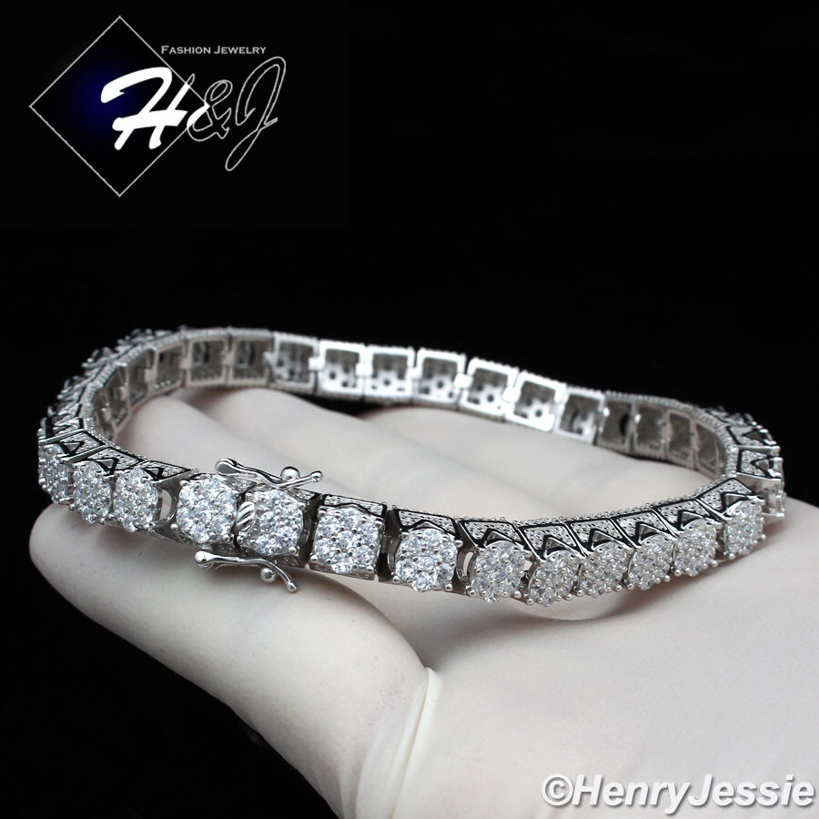 8.5″MEN SOLID 925 STERLING SILVER FULL ICY BLING CZ 8MM CHAIN LINK BRACELET*SB9