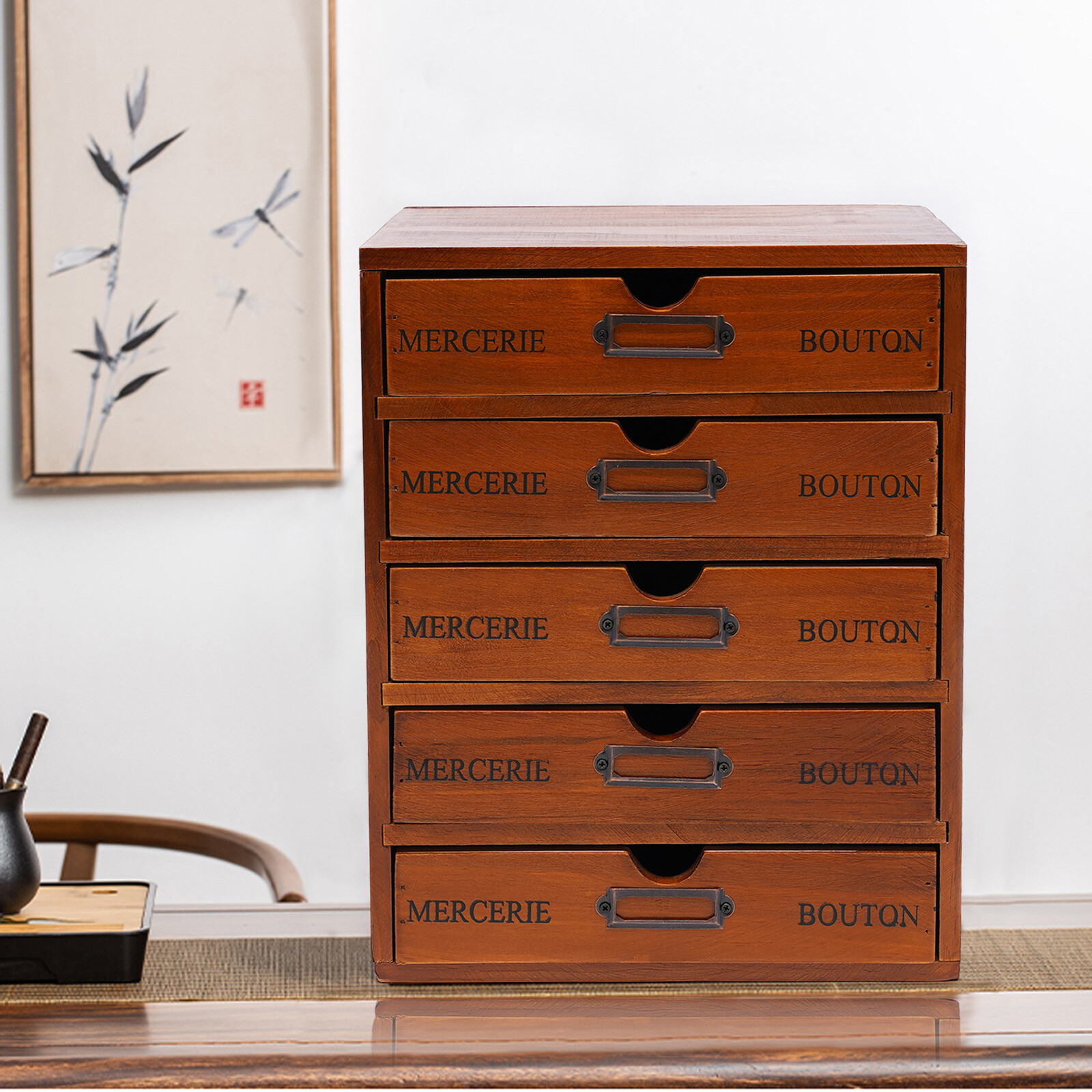 Vintage 5 Layers Large Jewelry Organizer Wooden Storage Box Case With 5 Drawers