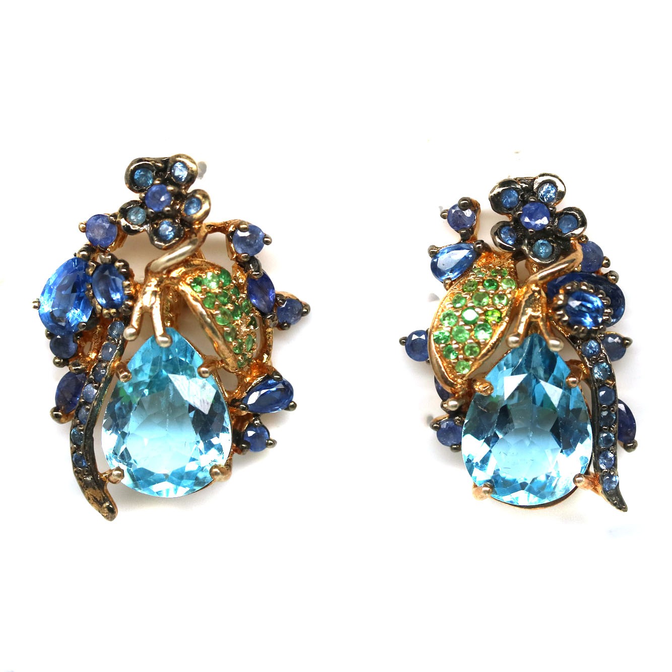 925 Sterling Silver 12 x 15 mm. Sky Blue Topaz Kyanite Sapphire Zircon Earrings