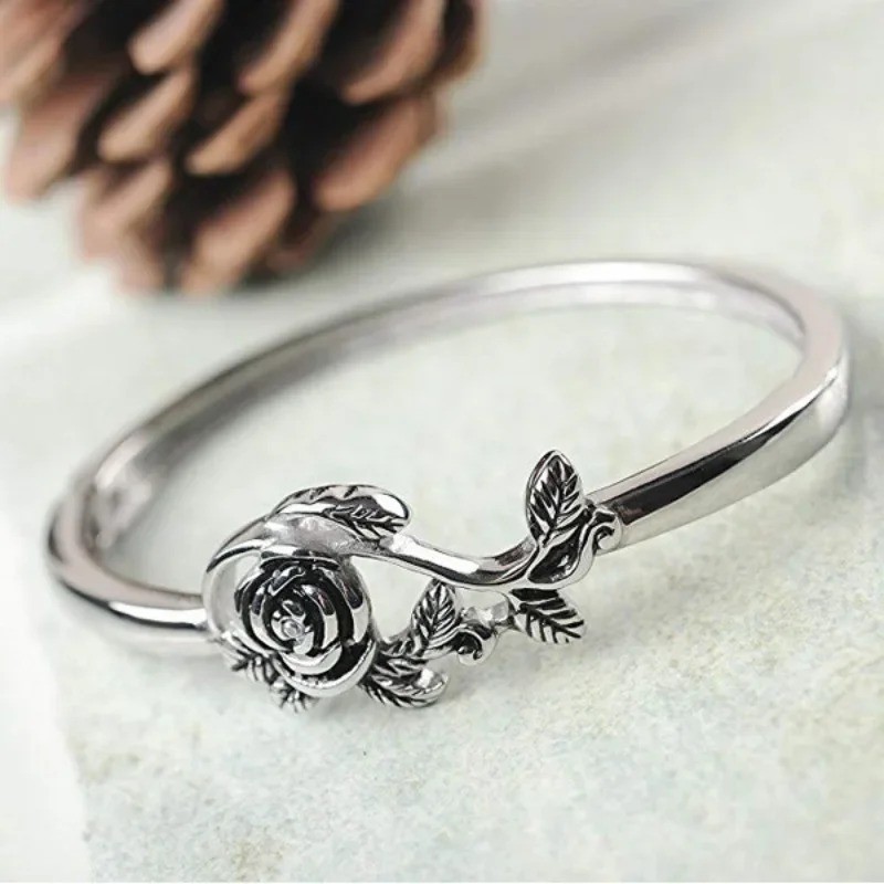 925 Plated Silver Rose Flower Design Rings Engagement Ring Jewelry For Women