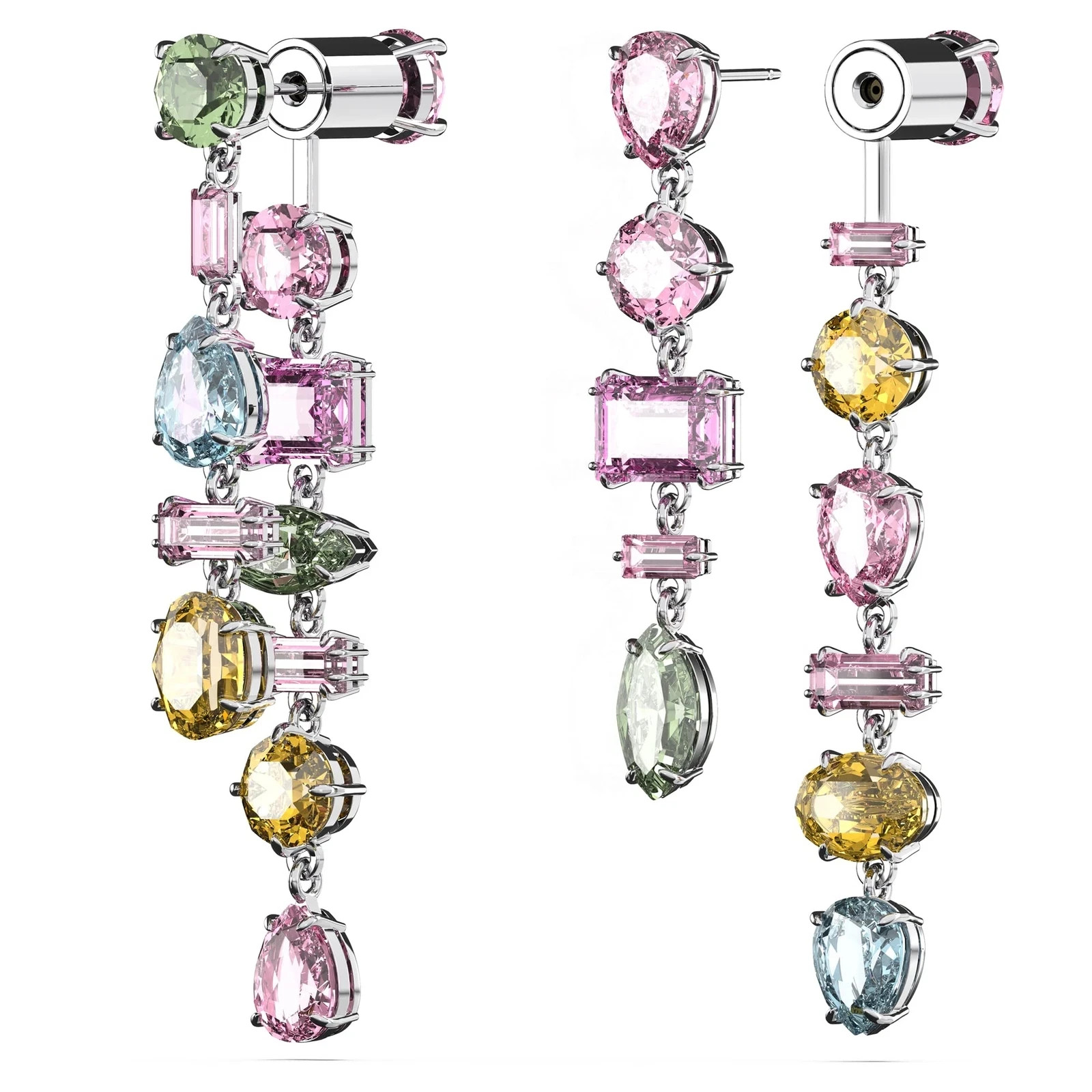 Swarovski Gema Drop Earrings Asymmetrical Design, Mixed Cuts, Long, Multicolored