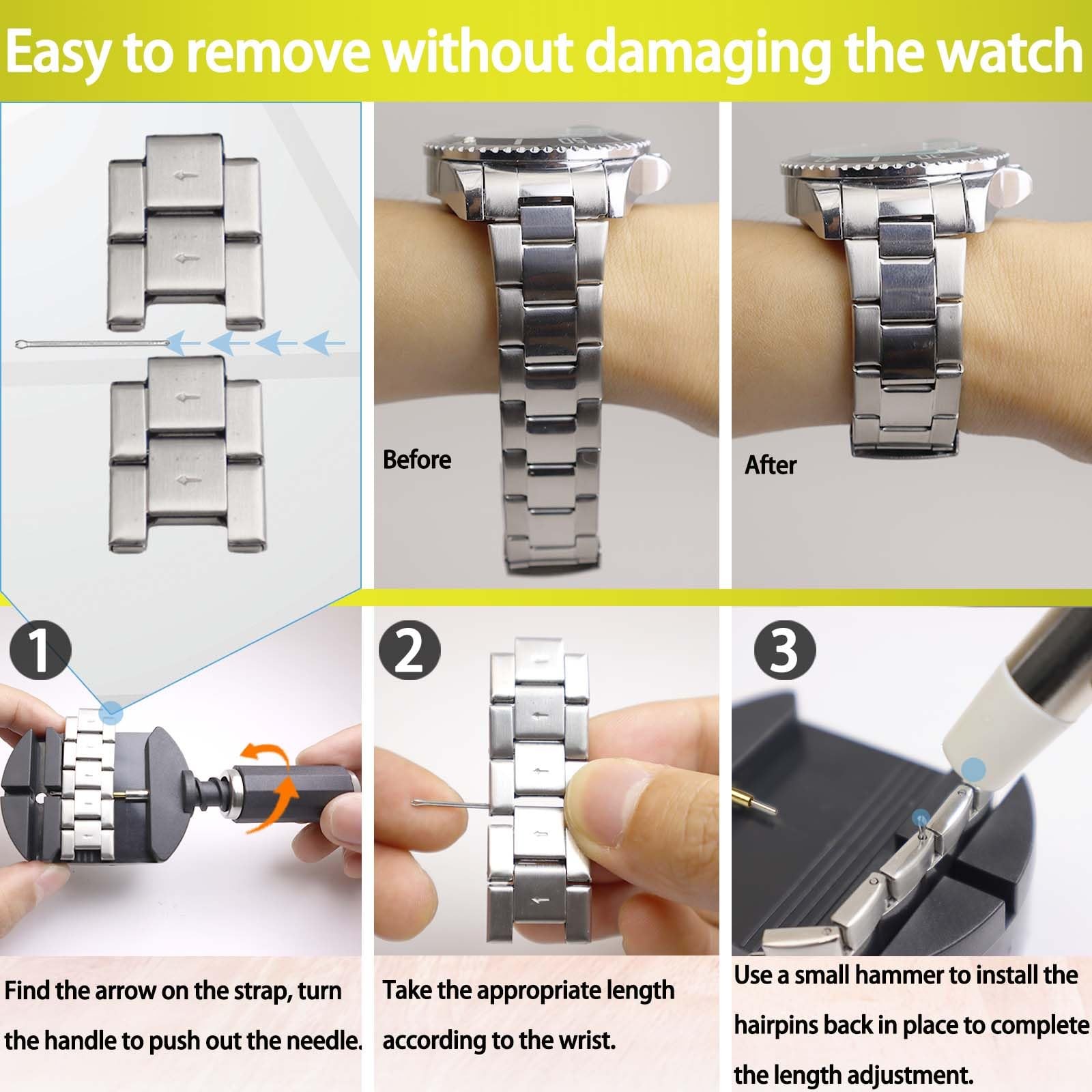 GLDCAPA Watch Link Removal Kit, Band Sizing Tool for Strap Black