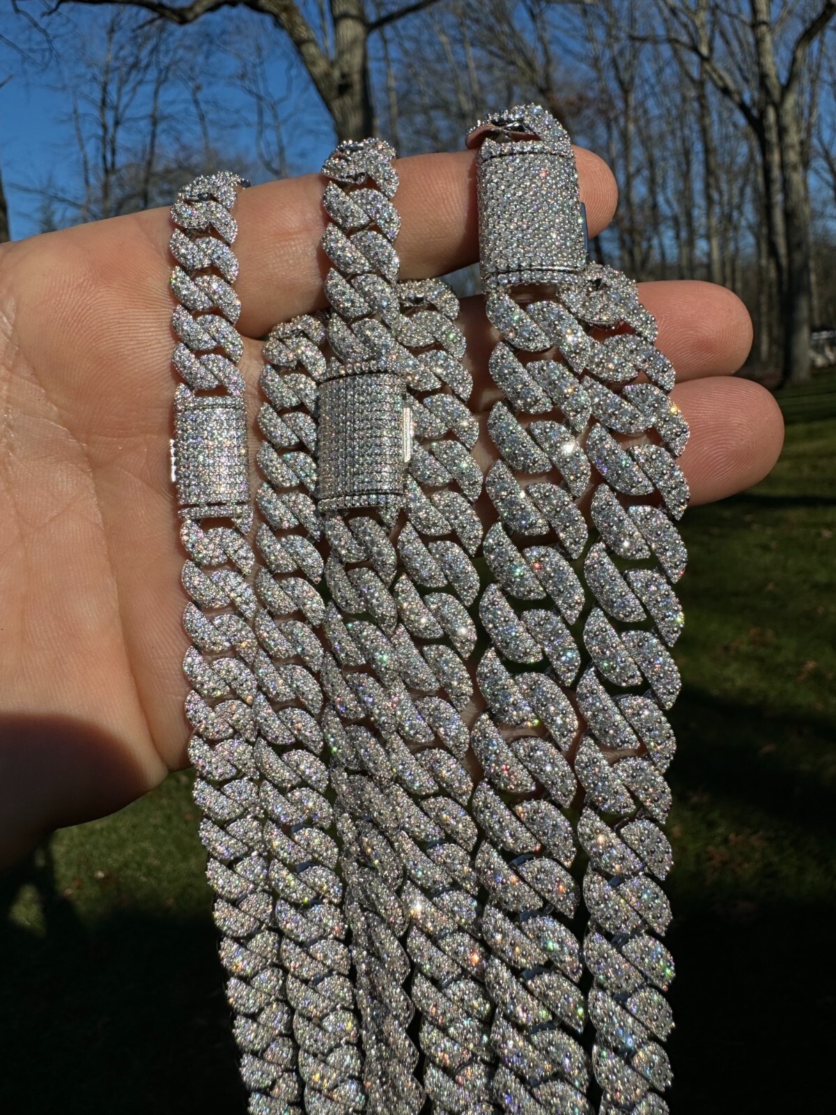 MOISSANITE Real Miami Cuban Link Chain Iced Hip Hop 925 Silver Necklace 16″-30″