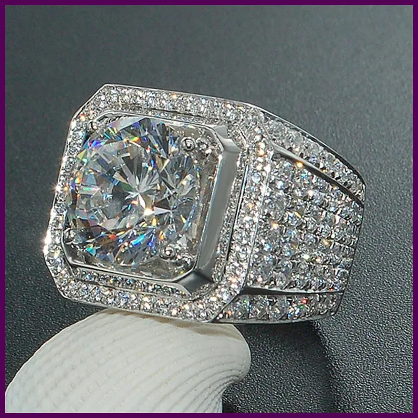 Sale 5-12 White Golden Iced Out HipHop Engagement Rings CZ Pinky Men Women Full