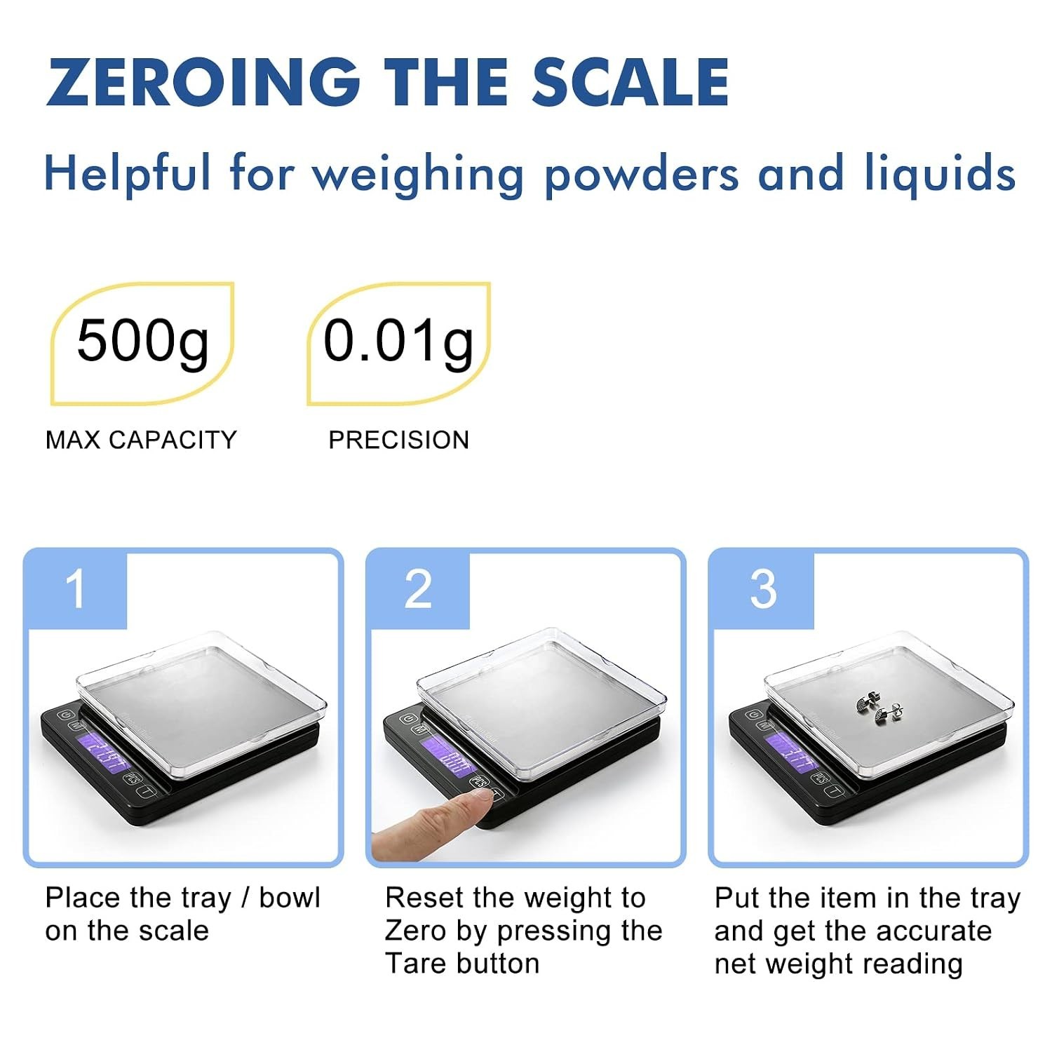 KitchenTour Mini Gram Scale for Coffee, Jewelry and Small Items, 500g x 0.01g…