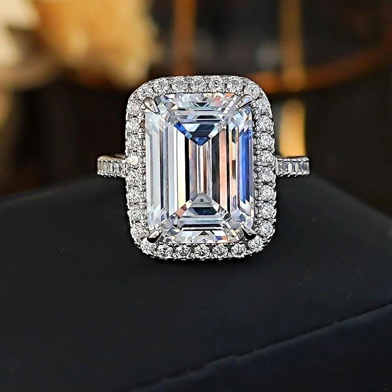 4.10 Ct Emerald Cut White Moissanite Engagement Wedding Ring 925 Sterling Silver