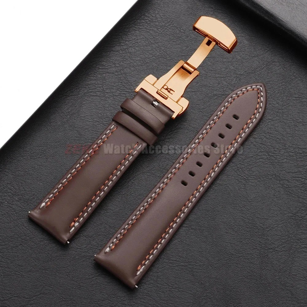 Genuine Calfskin Leather Watch Band 18mm 20mm 22mm 24mm Butterfly Buckle Strap
