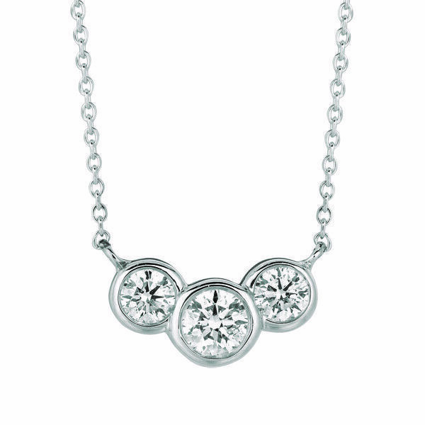 0.25 Carat Natural 3 Stone Diamond Bezel Necklace 14K White Gold G SI