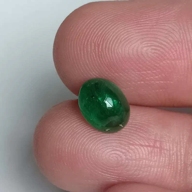 9X7MM Vivid Green Emerald Cabochon Polished Natural Zambian Gemstone 2.40 Ct