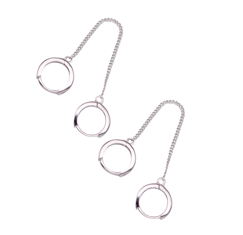 A Pair Chain Linked Sterling Silver Plated Huggie Hoop Earrings 2 Ear Holes F7