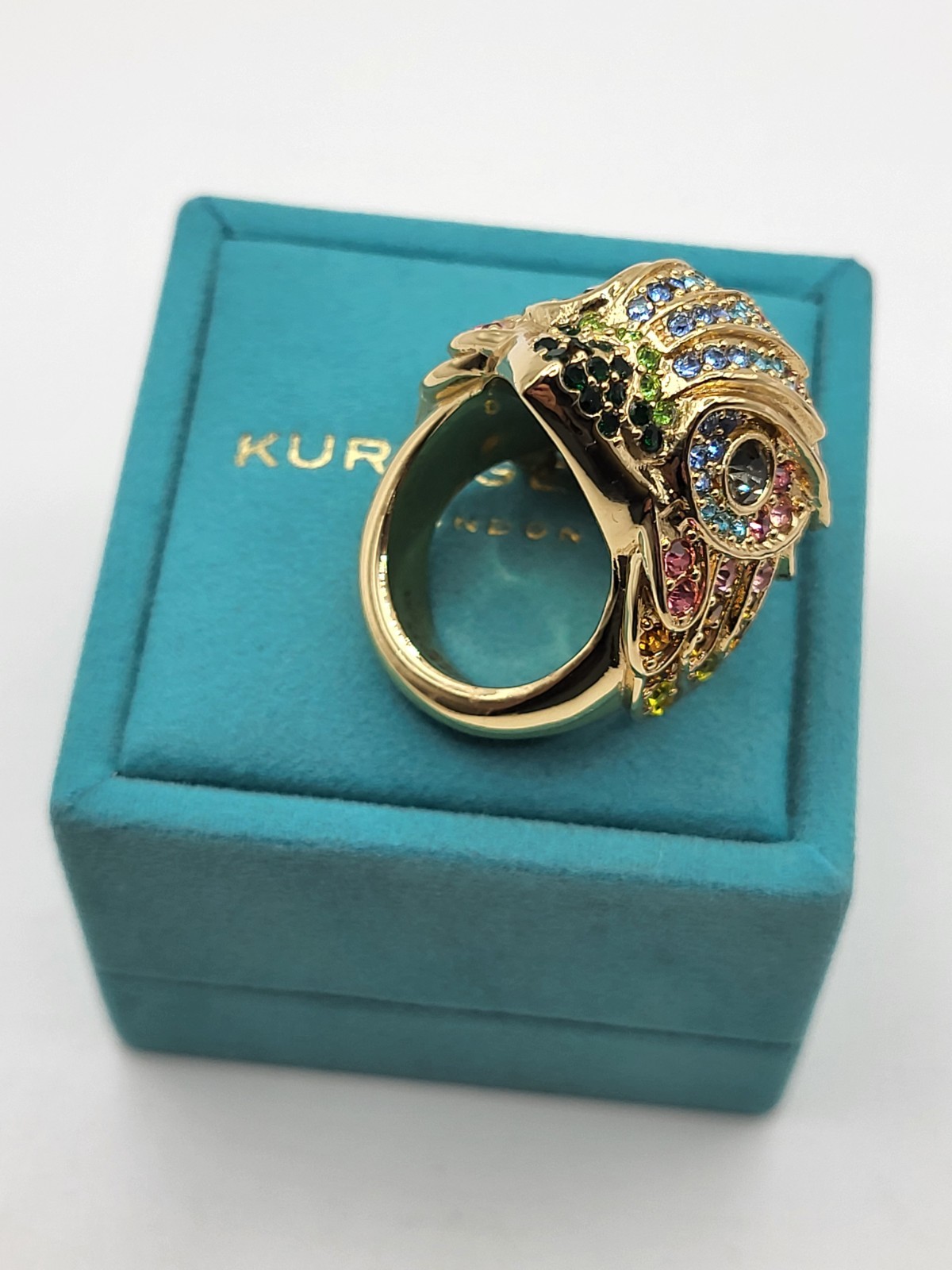 NIB KURT GEIGER London Multicolored Crystal Eagle Head Ring Sz 7 MSRP $148