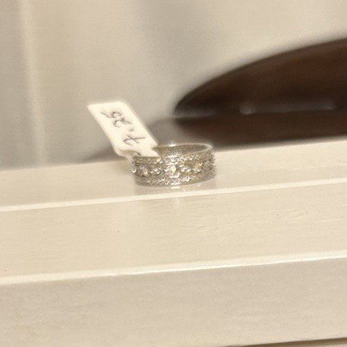 Size 7.25 Diamond CZ Delicate Eternity Band Ring Silver Tone No Mark