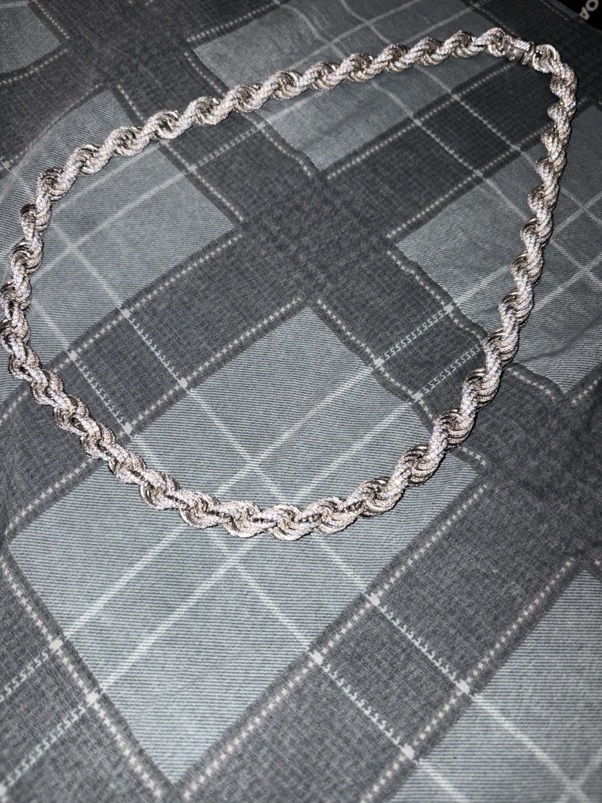 24” Solid 925 Sterling Silver Men’s HipHop Rope Chain CZ diamonds