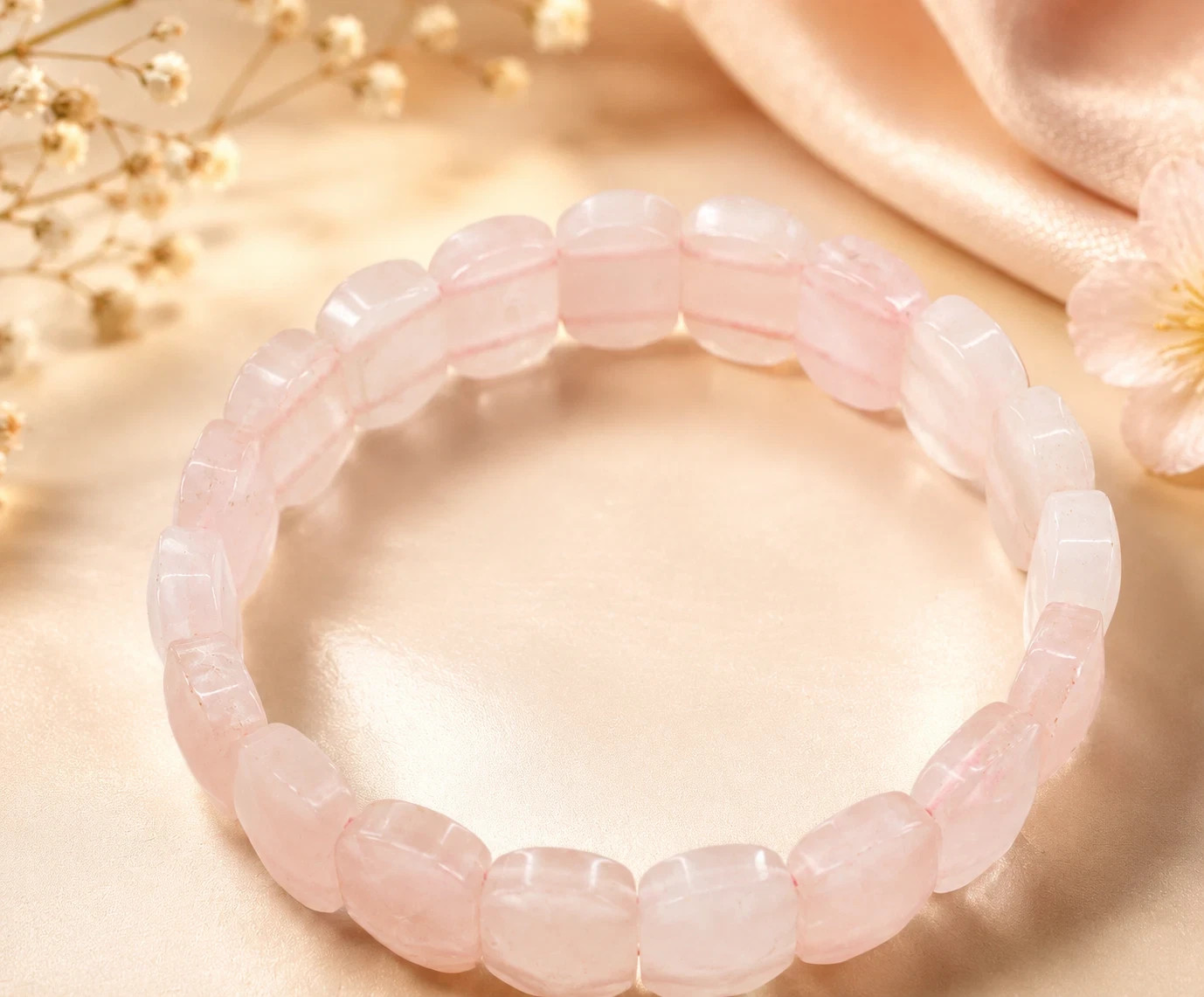 Genuine Rose Quartz Cushion Faceted Bracelet 27g Natural Pink Crystals Healing
