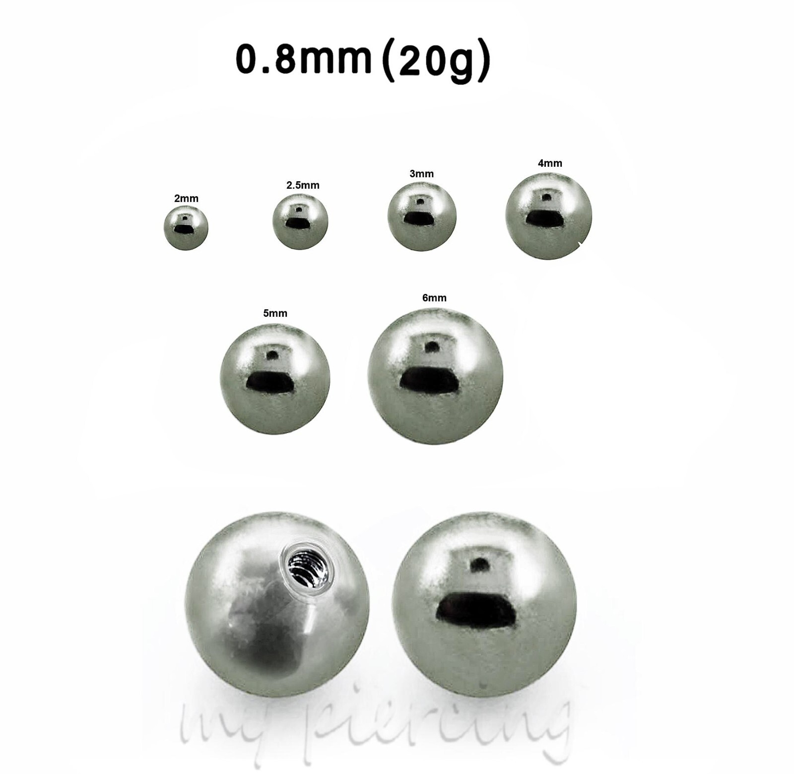 10pcs. 20G-0.8mm Surgical Steel Threaded Ball Replacement Body Jewelry Part
