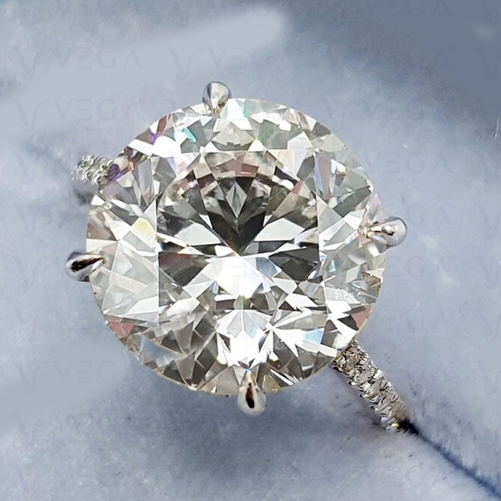6.80carat Round Shape Natural Mine Moissanite Wedding Ring 14K White Gold Plated
