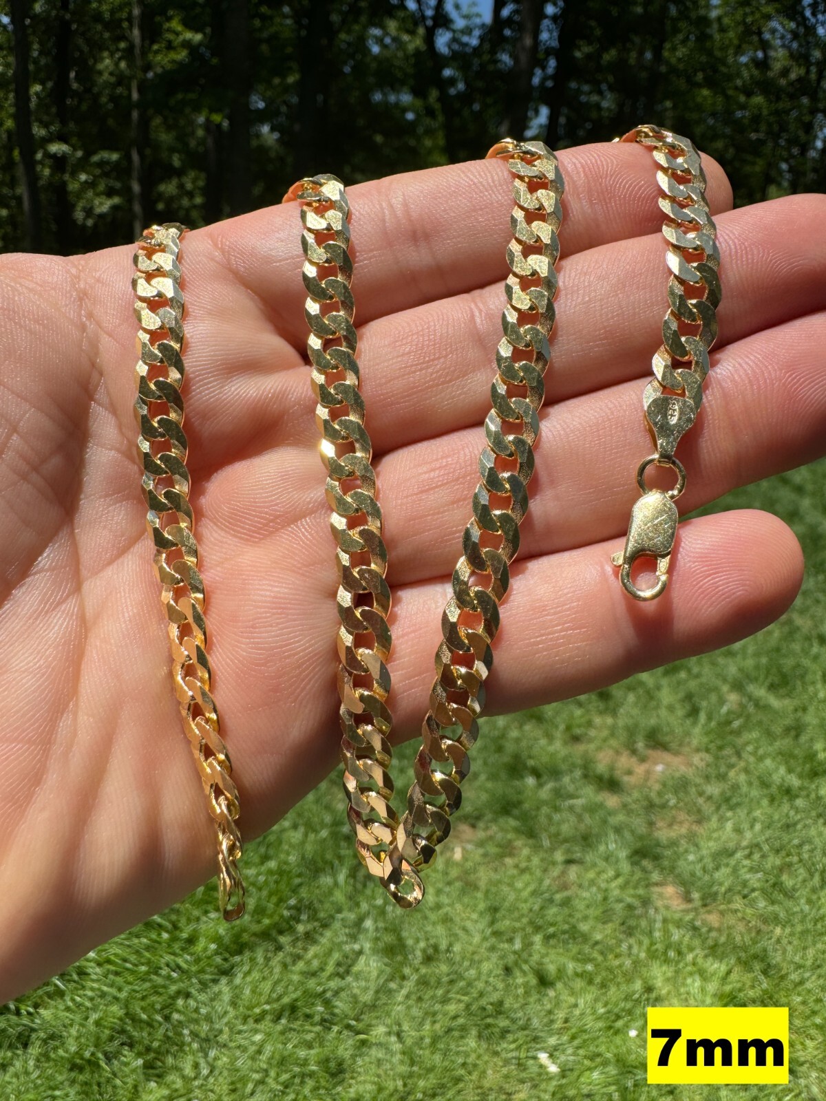 REAL Solid 925 Silver 14k Gold Plated Flat Cuban Link Chain Necklace 3mm – 11mm