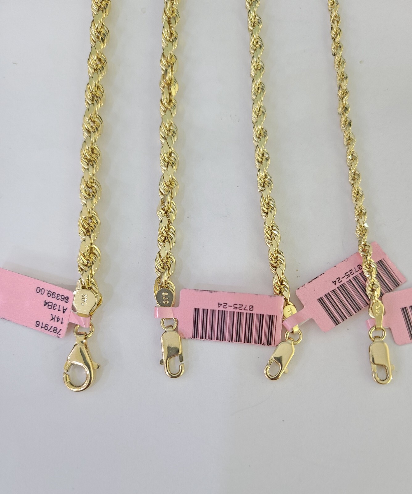 Solid 14K Yellow Gold Rope Chain Necklace Men Women 3mm–6mm 18–30 Inch Real Gold