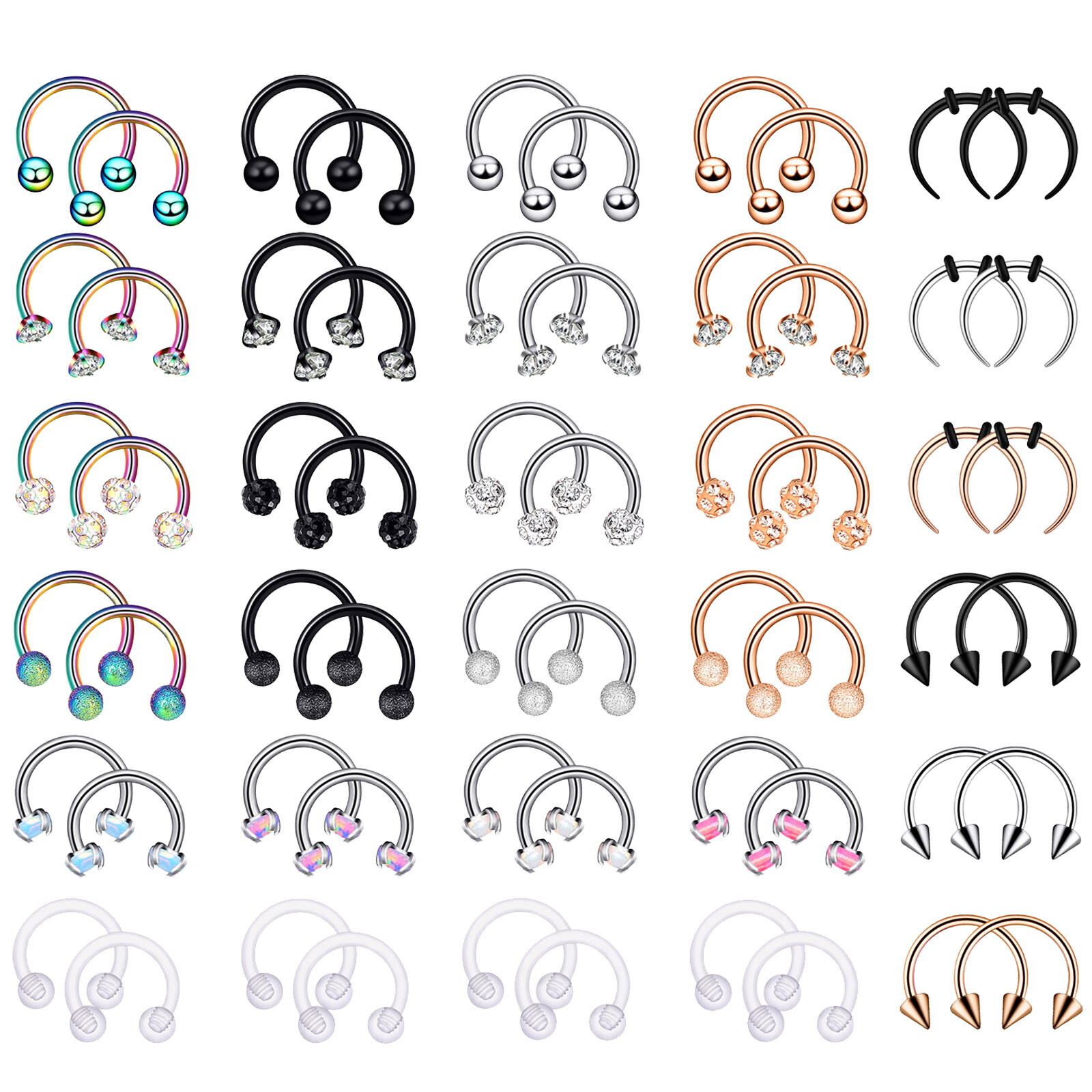 12-18PCS 16G Nose Septum Rings Hoops Surgical Steel Cartilage Earrings Piercing