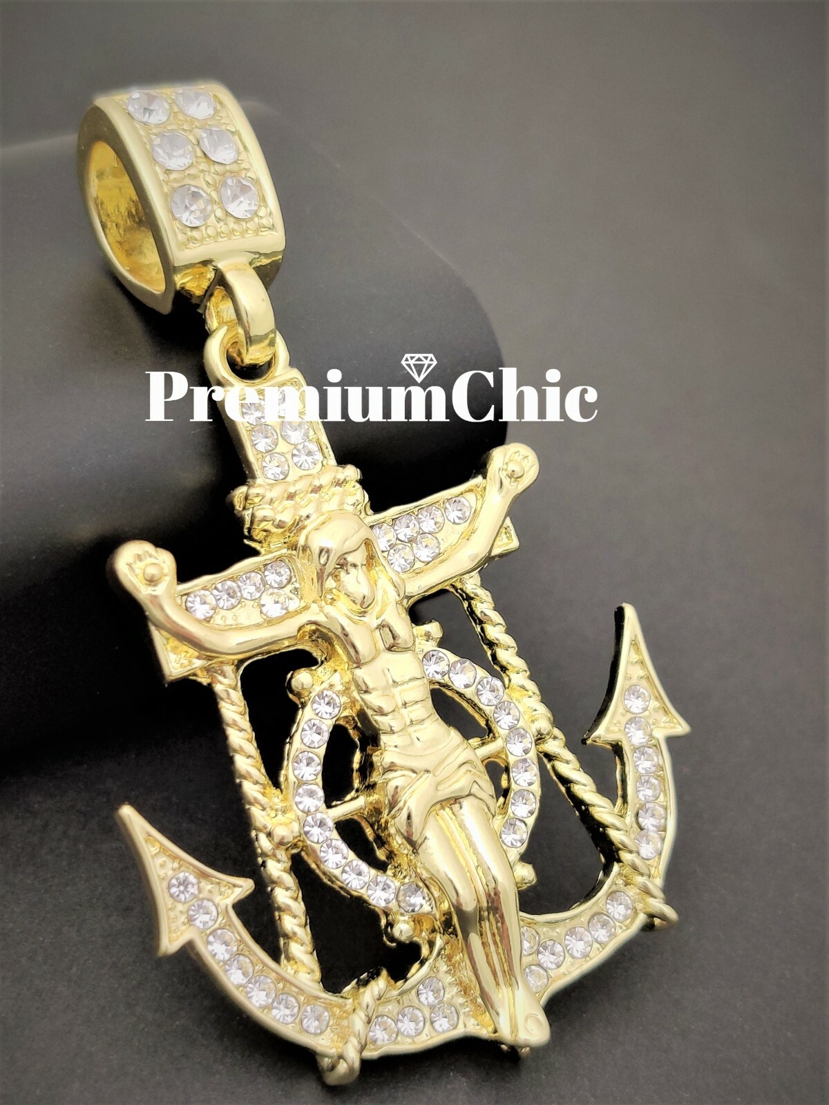 Jesus Anchor Pendant w 18″ Tennis & Cuban Link Chain Necklace Plated CZ Jewelry