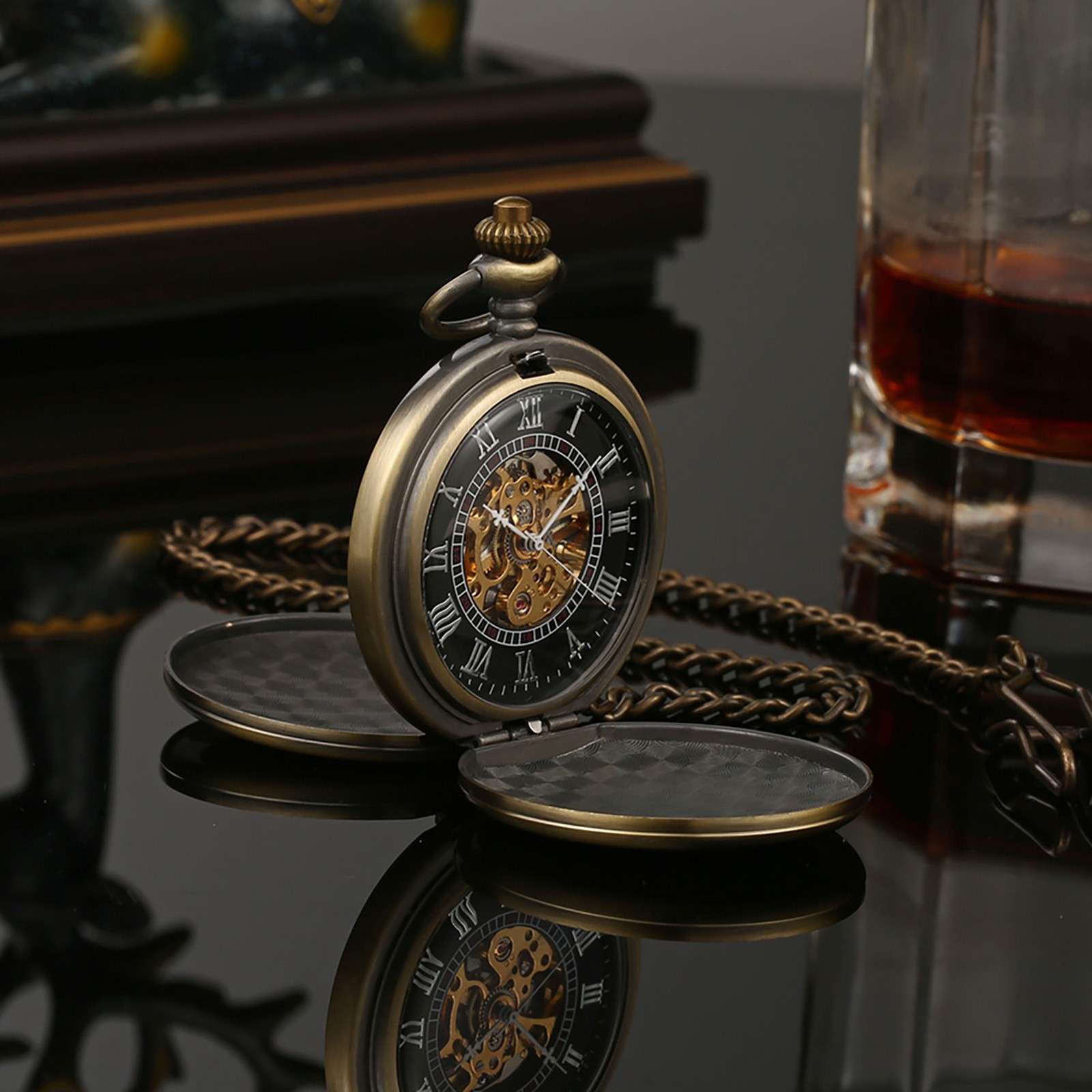 0.7in Dial Thickness Men’s Mechanical Vintage Pocket Watch Ideal Gift Kit