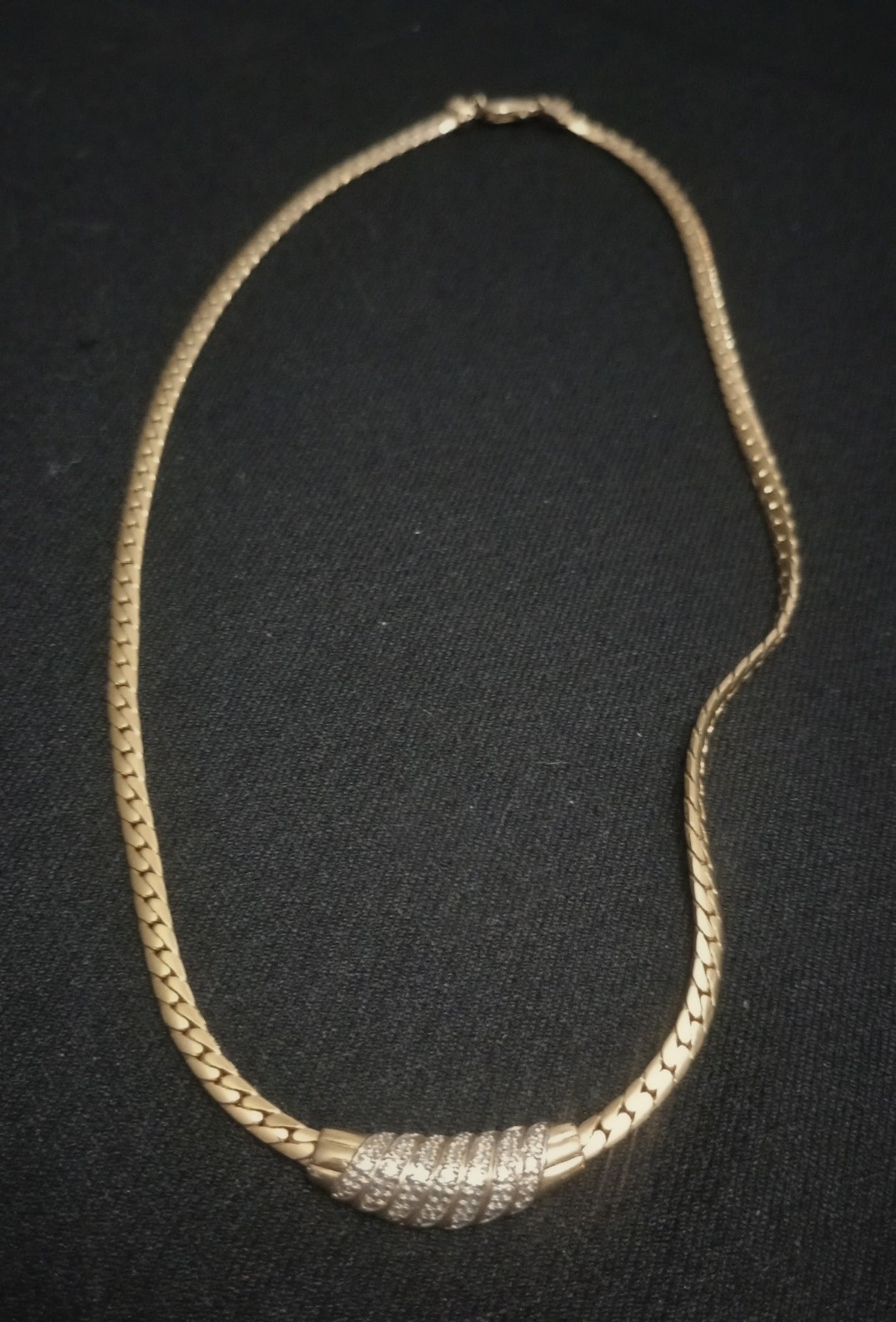 Two-Tone Gold & Silver Tone Herringbone Chain Necklace, Textured Center
