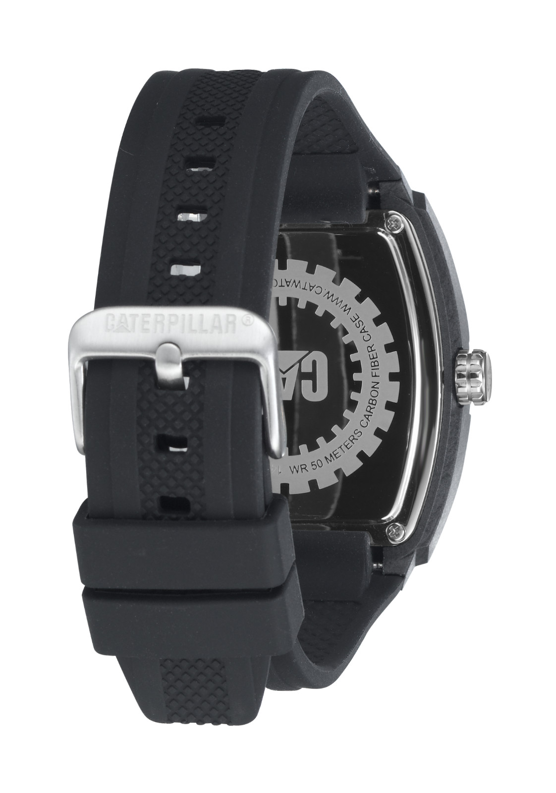 CAT “Barrel Carbon” Men Watch, 50 mm case, Black Silicone Strap (14.161.21.137)
