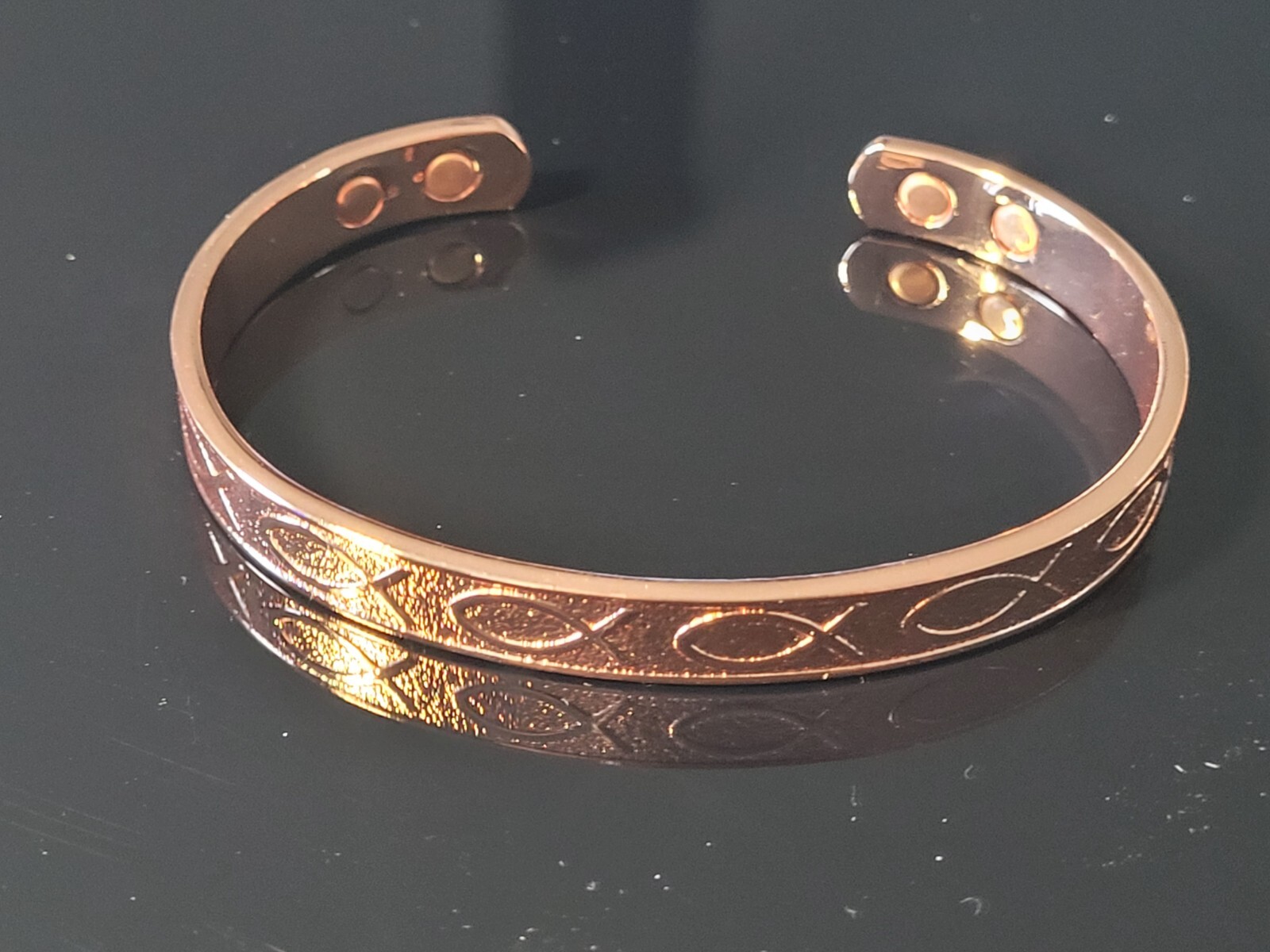 Solid Copper Magnetic Bracelet Arthritis Pain Therapy Energy Cuff Jesus Fish