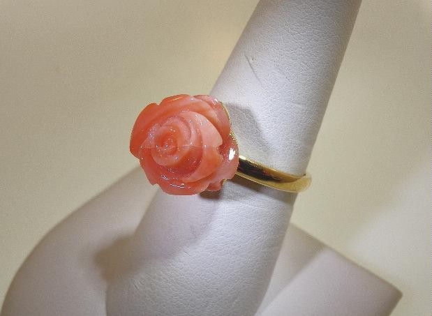 SELECTABLE MEDIUM HAND CARVED PACIFIC PINK ANGELSKIN CORAL ROSE FLOWER RING 7-8