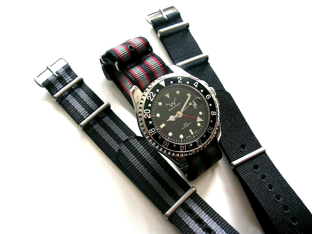 22mm Bonded striped NATO G10 Premium nylon watch strap 2 pak Stitched IW SUISSE