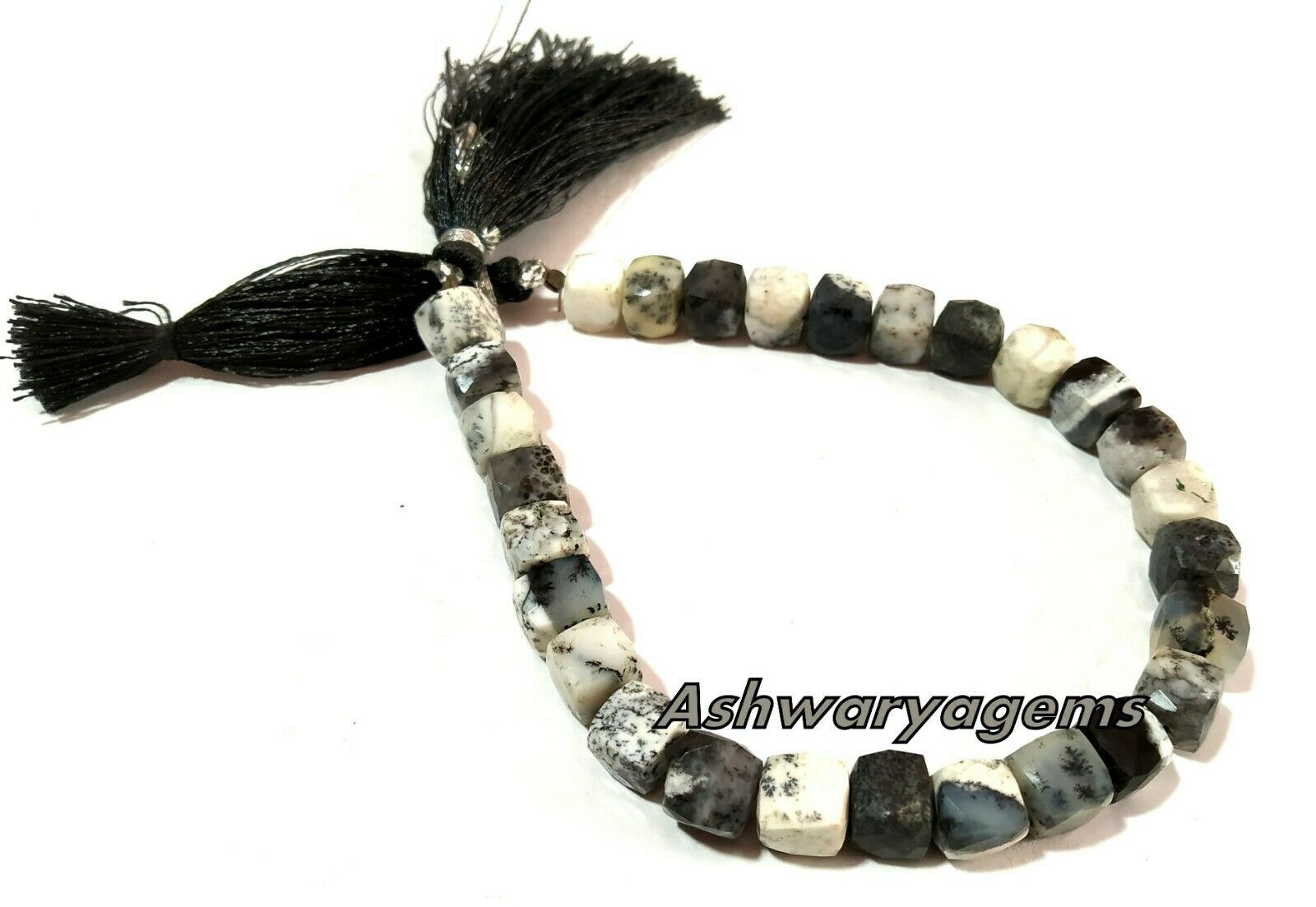 Opal Dendrite Faceted Box 3D Cube Gemstone Beads 7″Inch 1 Bracelet