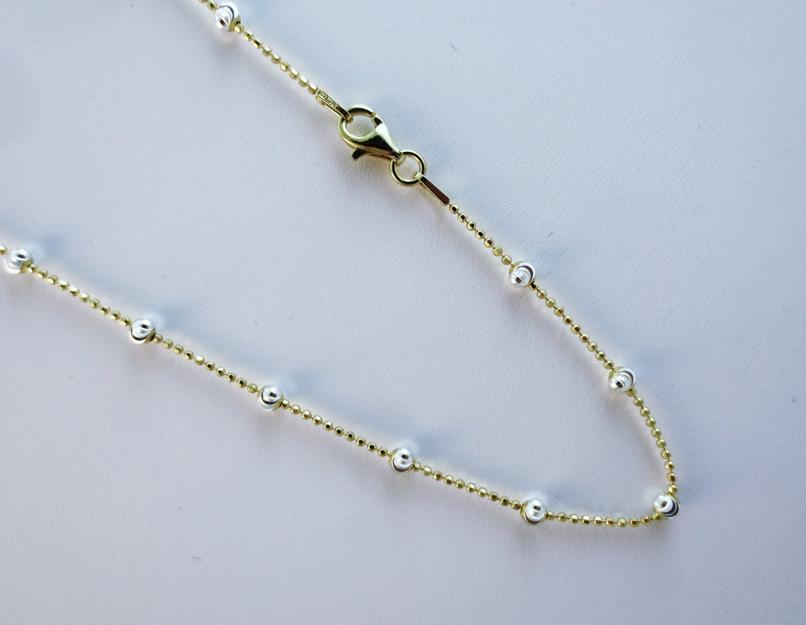 16,18,20,24,7,10 inch, Two tone S. Silver Bead Vermeil Necklace Anklet Bracelet.