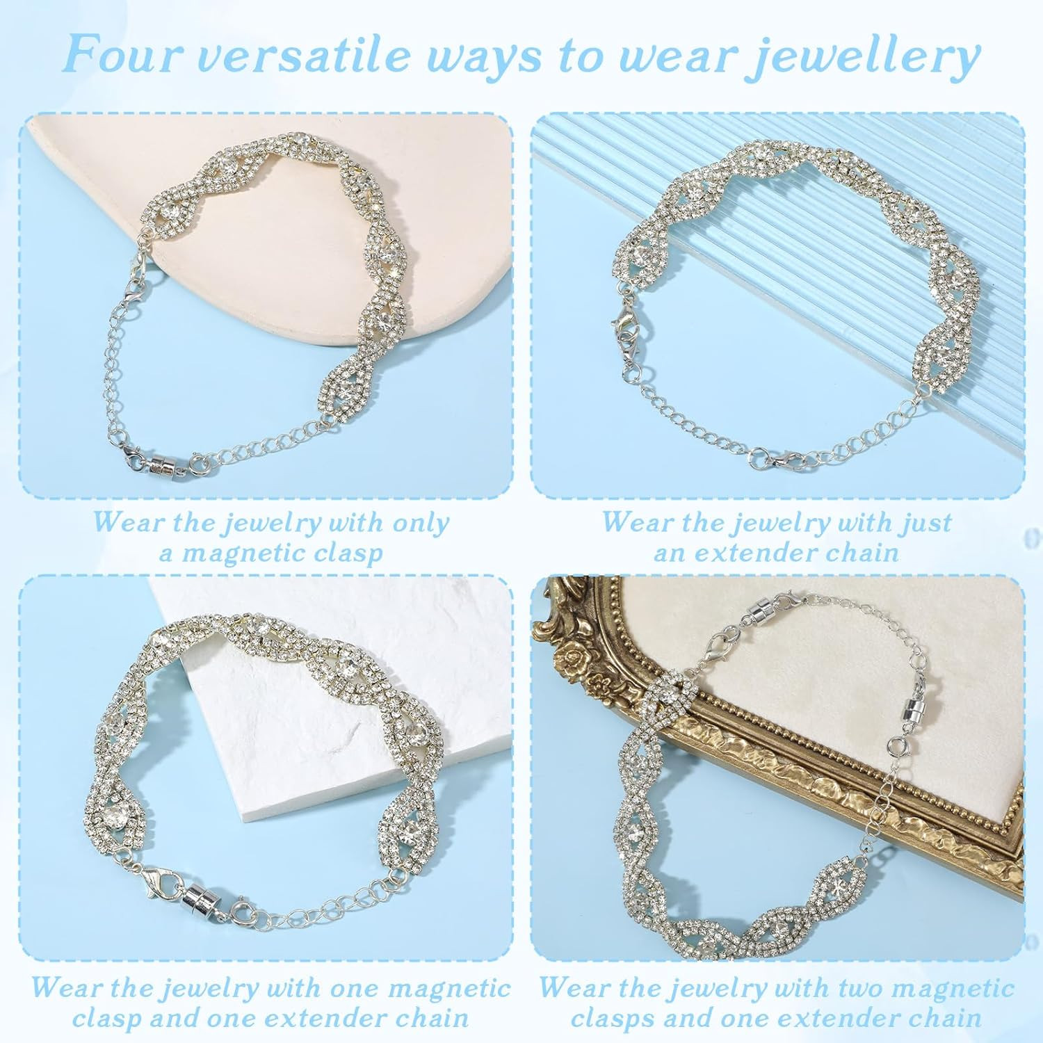 20pcs Necklace Extender & Magnetic Clasp Set Gold and Silver Chain Extenders wi