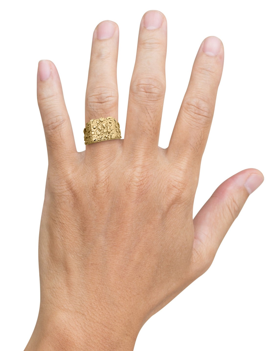 Solid 14K Yellow Gold Large Diamond Cut Mens Nugget Ring, Size 5 – 15