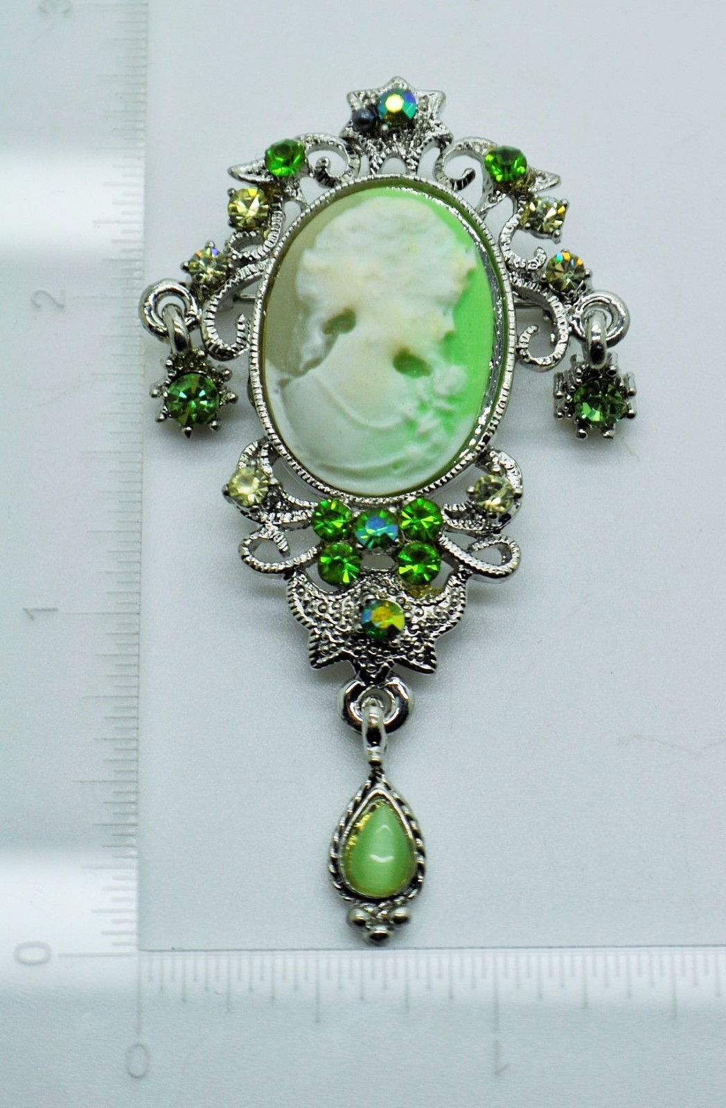 Cameo Victorian green& ab Crystal color party wedding Pin Brooch jewelry YD67